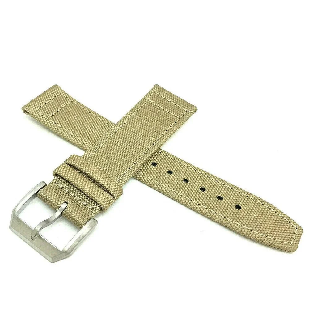 Men's Watch Band Replacement Beige Canvas Leather Strap Diver 20mm Lug